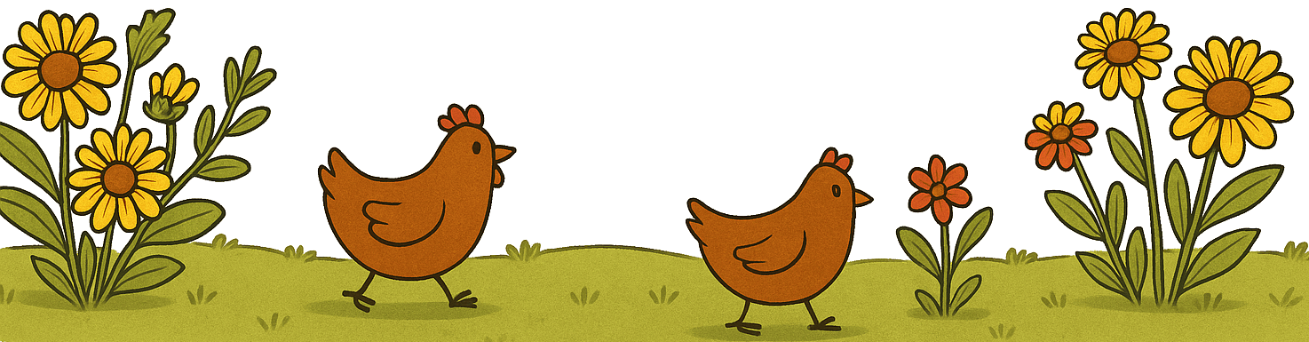 Decorative divider with meadow, flowers and a chicken